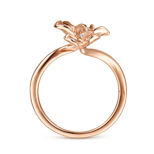 14K Rose Gold Floral Bypass Diamond Ring