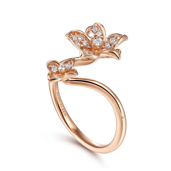 14K Rose Gold Floral Bypass Diamond Ring angle 3