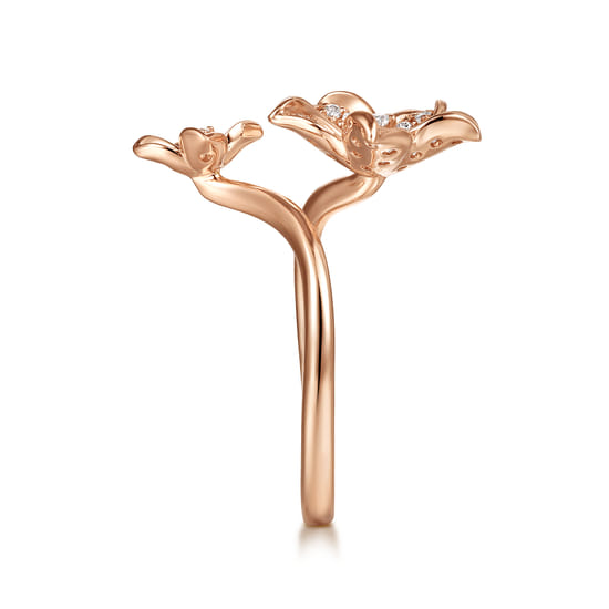 14K Rose Gold Floral Bypass Diamond Ring angle 4