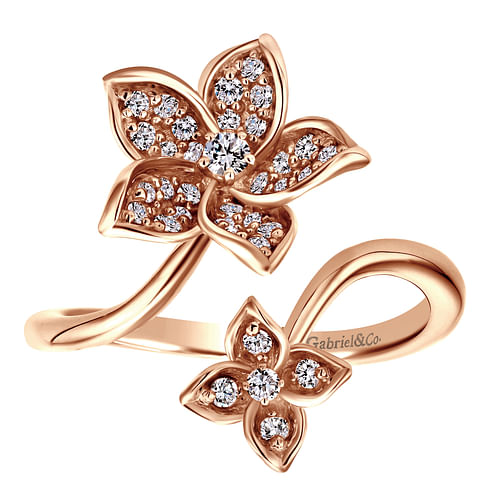 14K Rose Gold Floral Bypass Diamond Ring