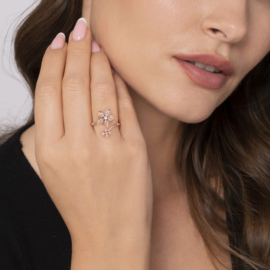 14K Rose Gold Floral Bypass Diamond Ring angle 5