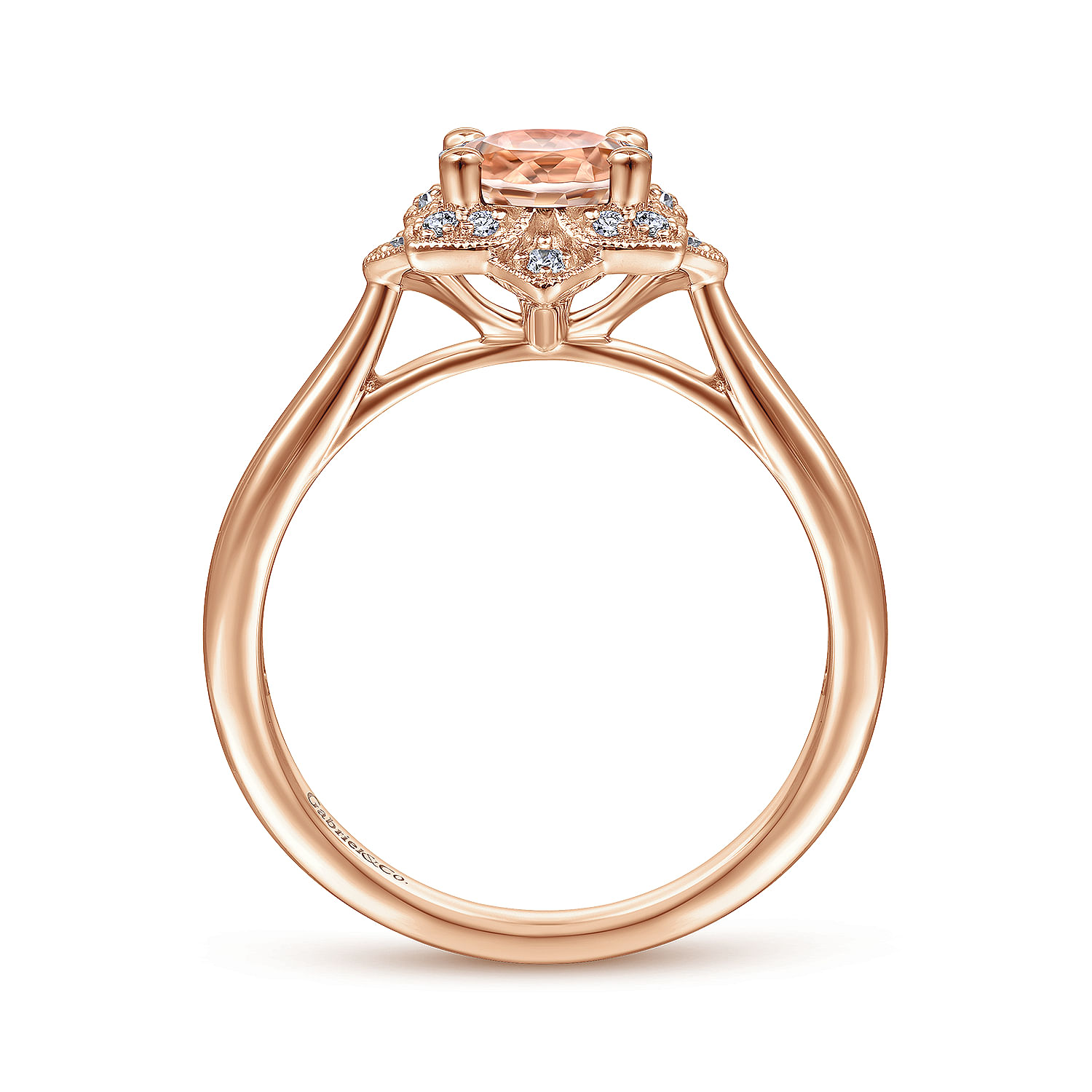 14K Rose Gold Floral Diamond Halo Round Morganite Ring