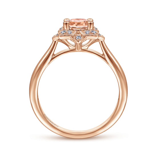 14K Rose Gold Floral Diamond Halo Round Morganite Ring angle 2
