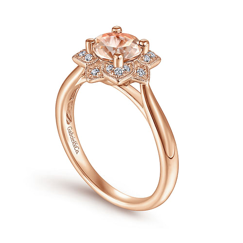 14K Rose Gold Floral Diamond Halo Round Morganite Ring