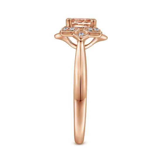 14K Rose Gold Floral Diamond Halo Round Morganite Ring angle 4