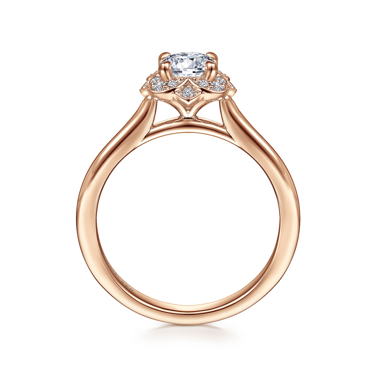 14K Rose Gold Floral Halo Round Diamond Engagement Ring