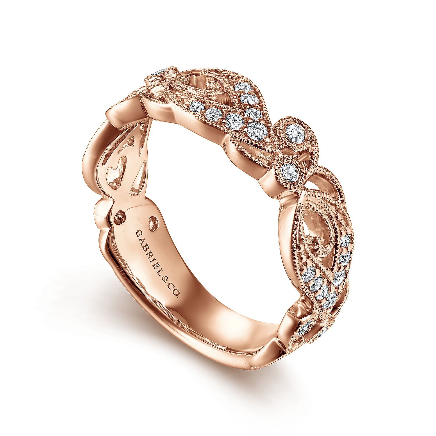 14K Rose Gold Floral Inspired Diamond Stackable Ring