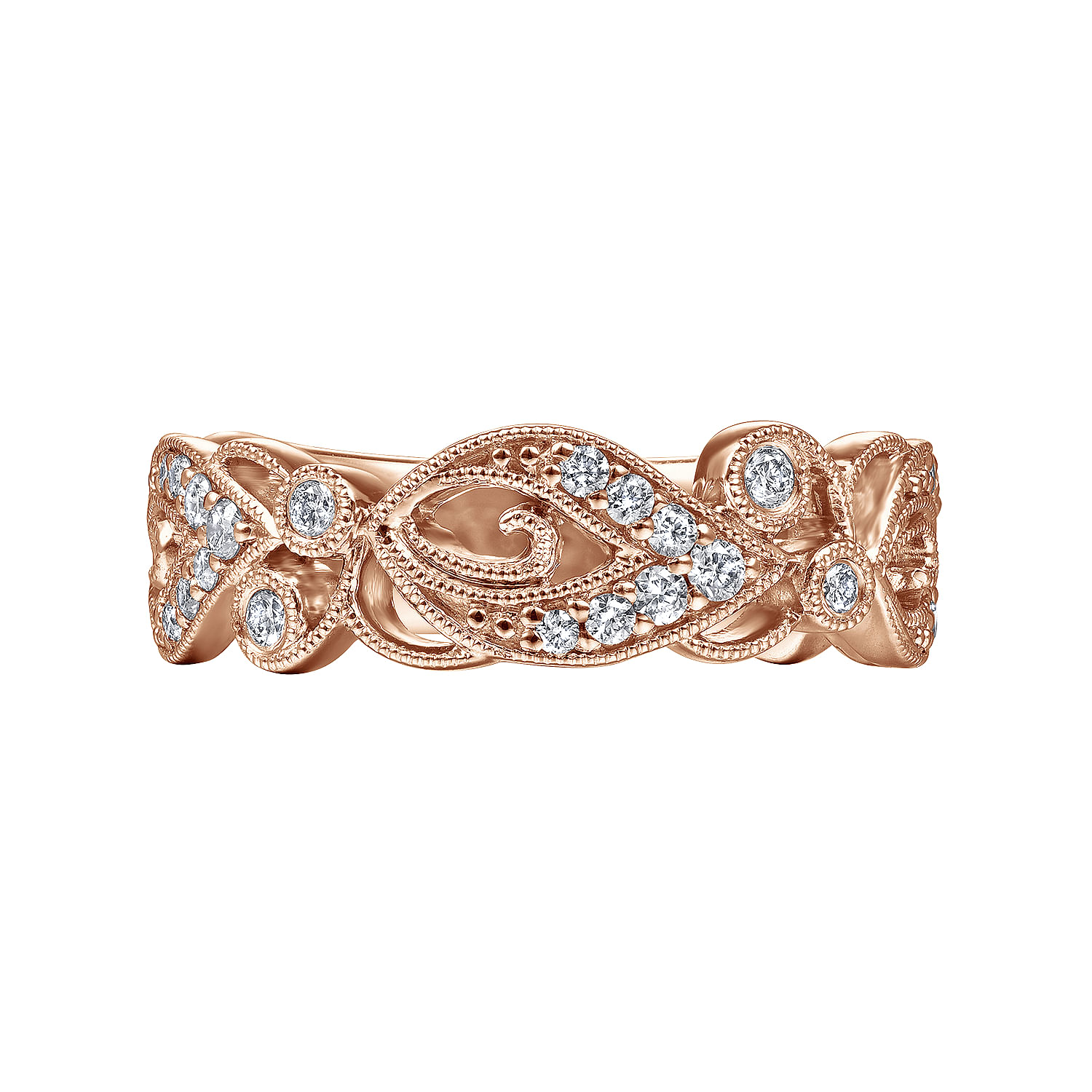 14K Rose Gold Floral Inspired Diamond Stackable Ring