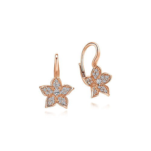 14K Rose Gold Floral Pavé Diamond Drop Earrings