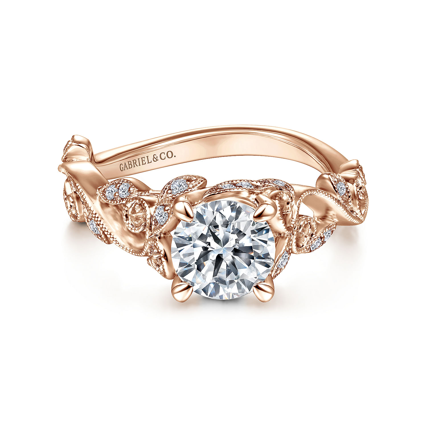 Gabriel - 14K Rose Gold Floral Round Diamond Engagement Ring