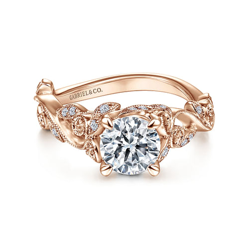 14K Rose Gold Floral Round Diamond Engagement Ring
