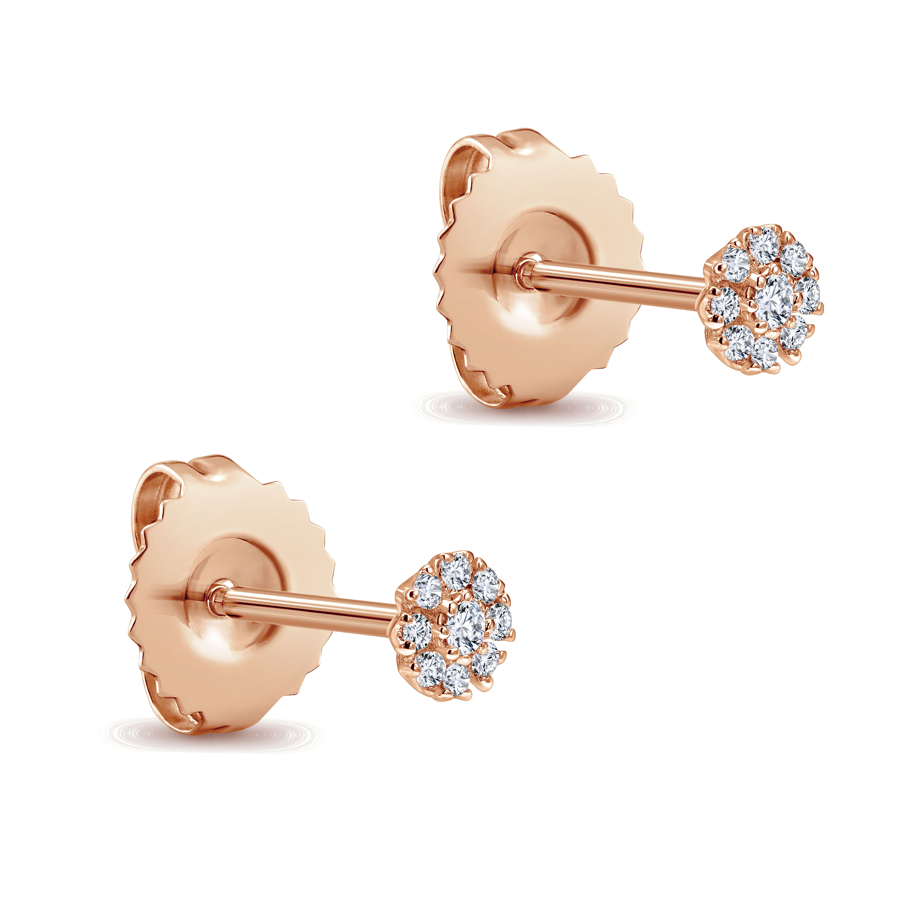 14K Rose Gold Floral Round Diamond Stud Earrings