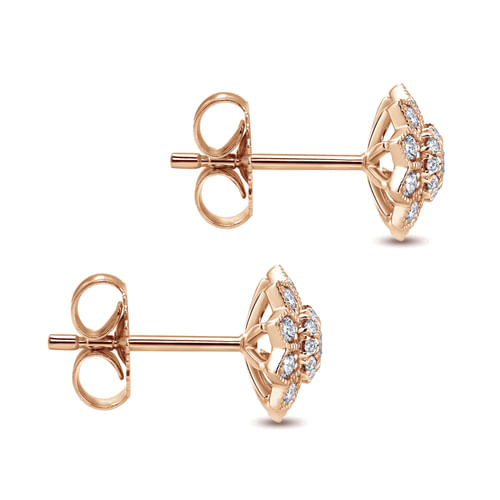 14K Rose Gold Flower Diamond Stud Earrings