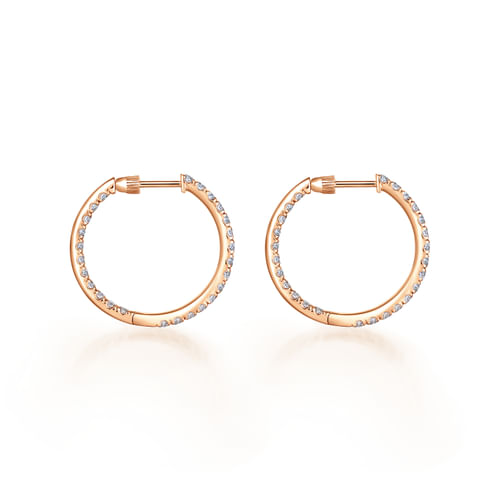 14K Rose Gold French Pavé  20mm Round Inside Out Diamond Hoop Earrings