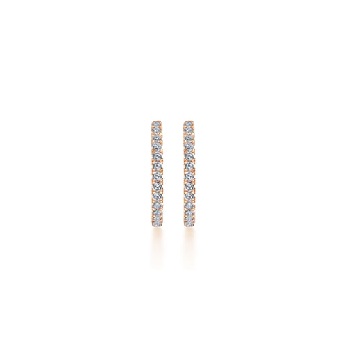 14K Rose Gold French Pavé  20mm Round Inside Out Diamond Hoop Earrings