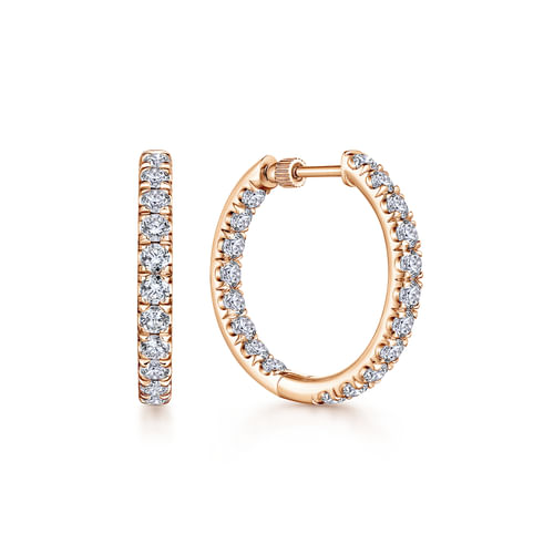 14K Rose Gold French Pavé  20mm Round Inside Out Diamond Hoop Earrings