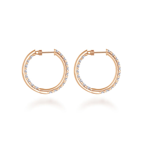 14K Rose Gold French Pavé  20mm Round Inside Out Diamond Hoop Earrings
