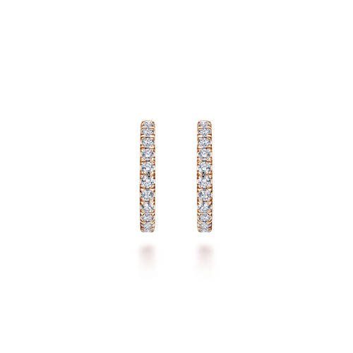 14K Rose Gold French Pavé  20mm Round Inside Out Diamond Hoop Earrings
