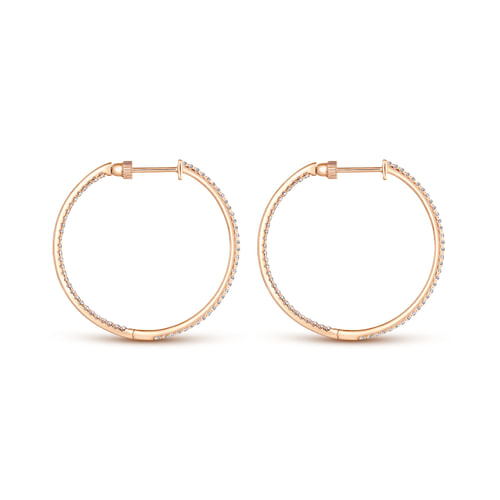 14K Rose Gold French Pavé  30mm Round Inside Out Diamond Hoop Earrings