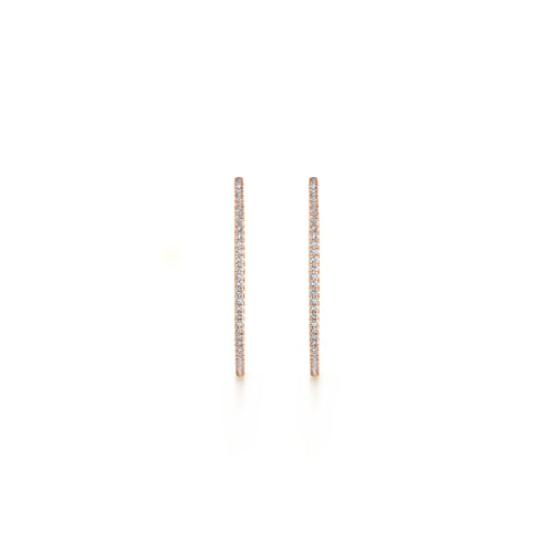 14K Rose Gold French Pavé  30mm Round Inside Out Diamond Hoop Earrings