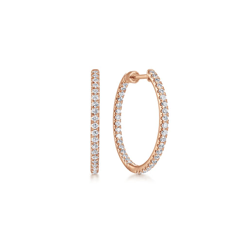 14K Rose Gold French Pavé 20mm Round Inside Out Diamond Hoop Earrings