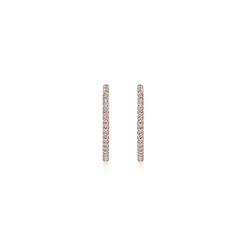 14K Rose Gold French Pavé 20mm Round Inside Out Diamond Hoop Earrings