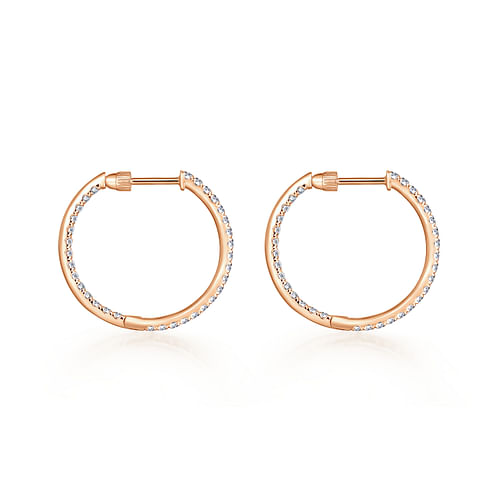 14K Rose Gold French Pavé 20mm Round Inside Out Diamond Hoop Earrings