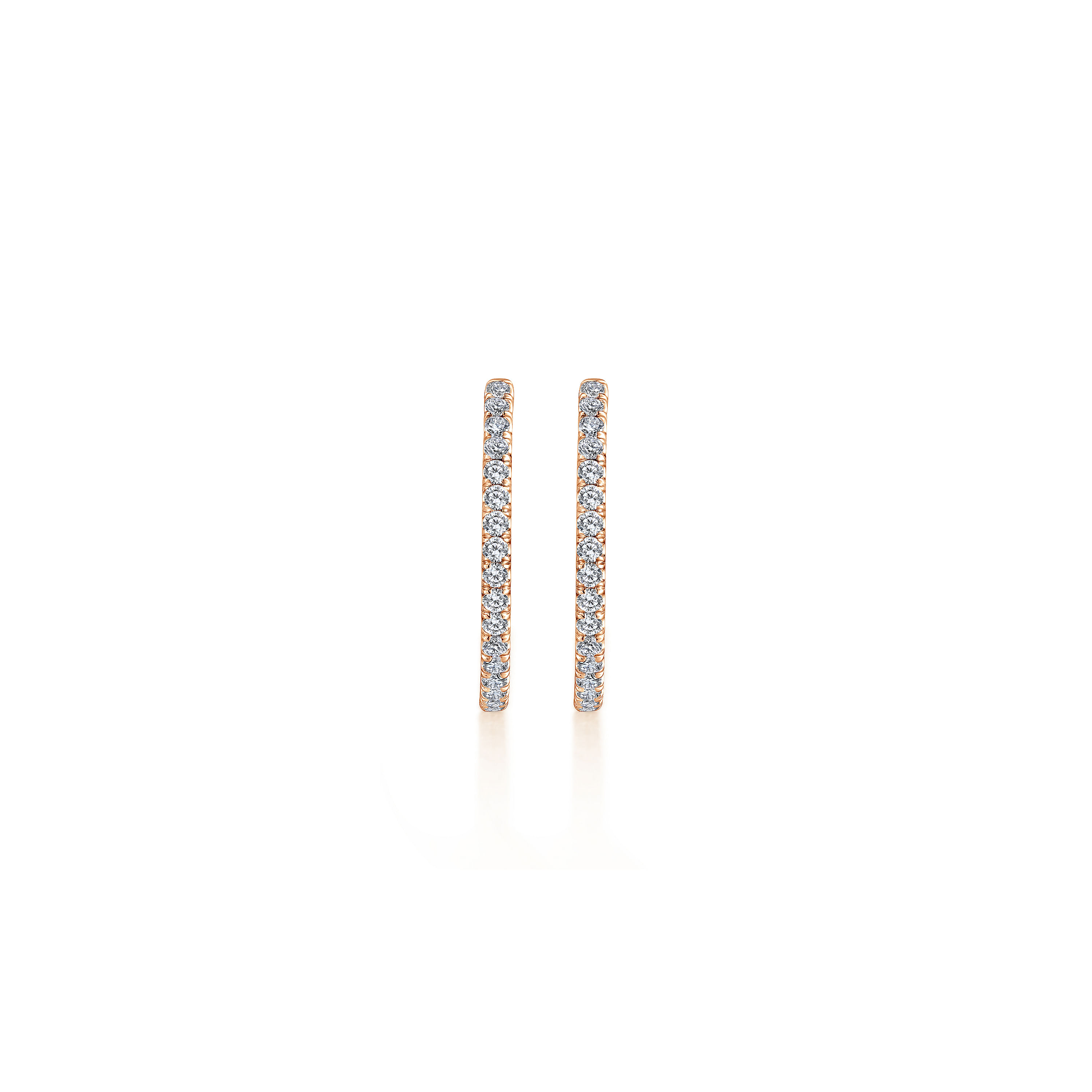 14K Rose Gold French Pavé 20mm Round Inside Out Diamond Hoop Earrings