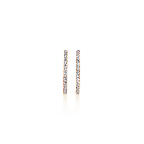 14K Rose Gold French Pavé 20mm Round Inside Out Diamond Hoop Earrings