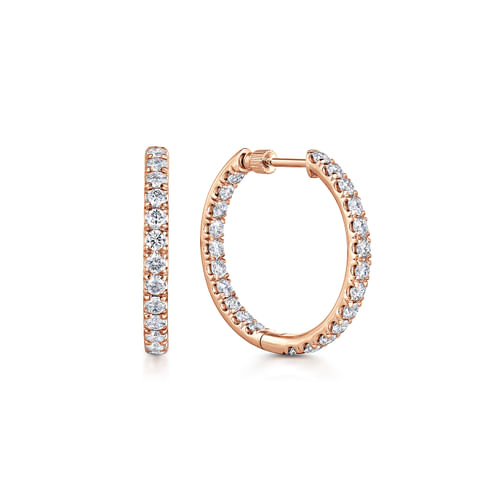 14K Rose Gold French Pavé 20mm Round Inside Out Diamond Hoop Earrings