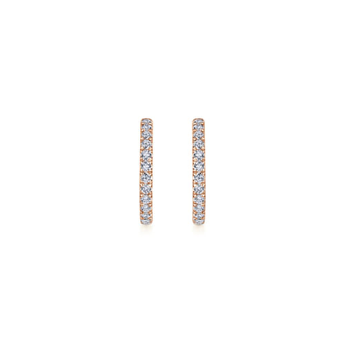 14K Rose Gold French Pavé 20mm Round Inside Out Diamond Hoop Earrings