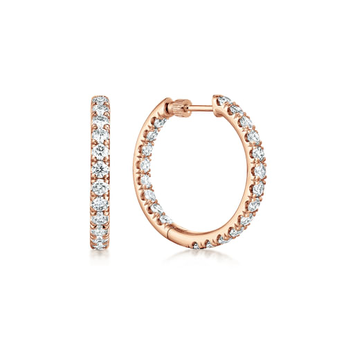 14K Rose Gold French Pavé 20mm Round Inside Out Diamond Hoop Earrings
