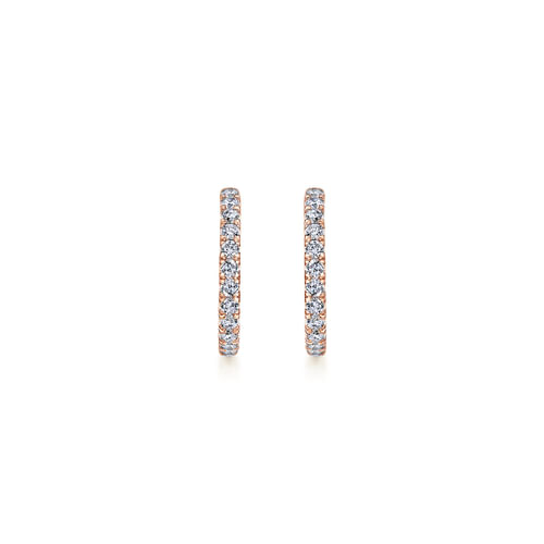 14K Rose Gold French Pavé 20mm Round Inside Out Diamond Hoop Earrings