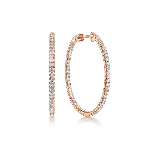 14K Rose Gold French Pavé 30mm Round Inside Out Diamond Hoop Earrings