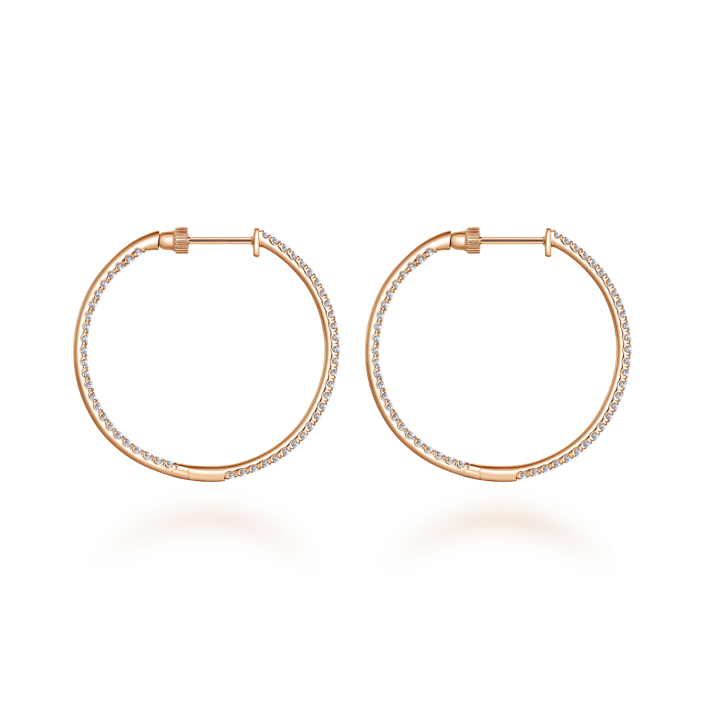 14K Rose Gold French Pavé 30mm Round Inside Out Diamond Hoop Earrings