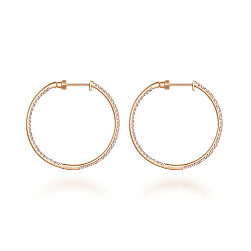 14K Rose Gold French Pavé 30mm Round Inside Out Diamond Hoop Earrings