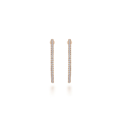 14K Rose Gold French Pavé 30mm Round Inside Out Diamond Hoop Earrings