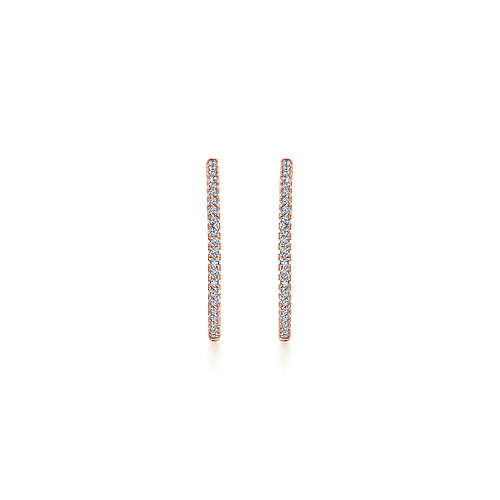 14K Rose Gold French Pavé 30mm Round Inside Out Diamond Hoop Earrings