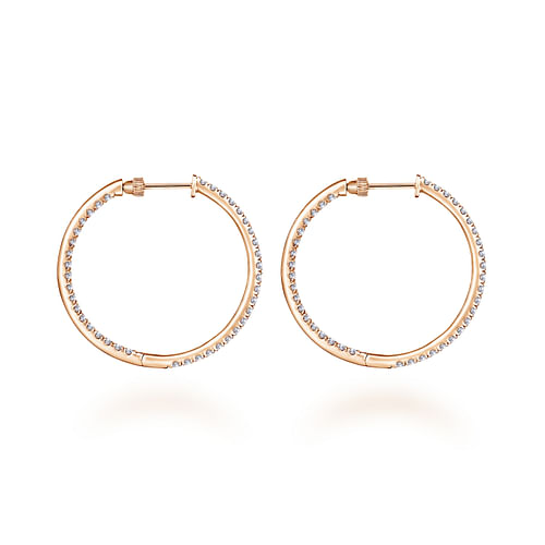 14K Rose Gold French Pavé 30mm Round Inside Out Diamond Hoop Earrings