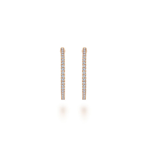 14K Rose Gold French Pavé 30mm Round Inside Out Diamond Hoop Earrings