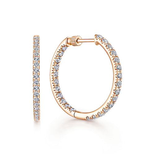 14K Rose Gold French Pavé 30mm Round Inside Out Diamond Hoop Earrings