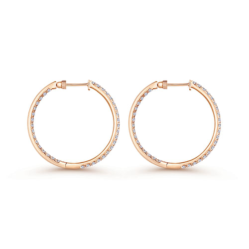 14K Rose Gold French Pavé 30mm Round Inside Out Diamond Hoop Earrings