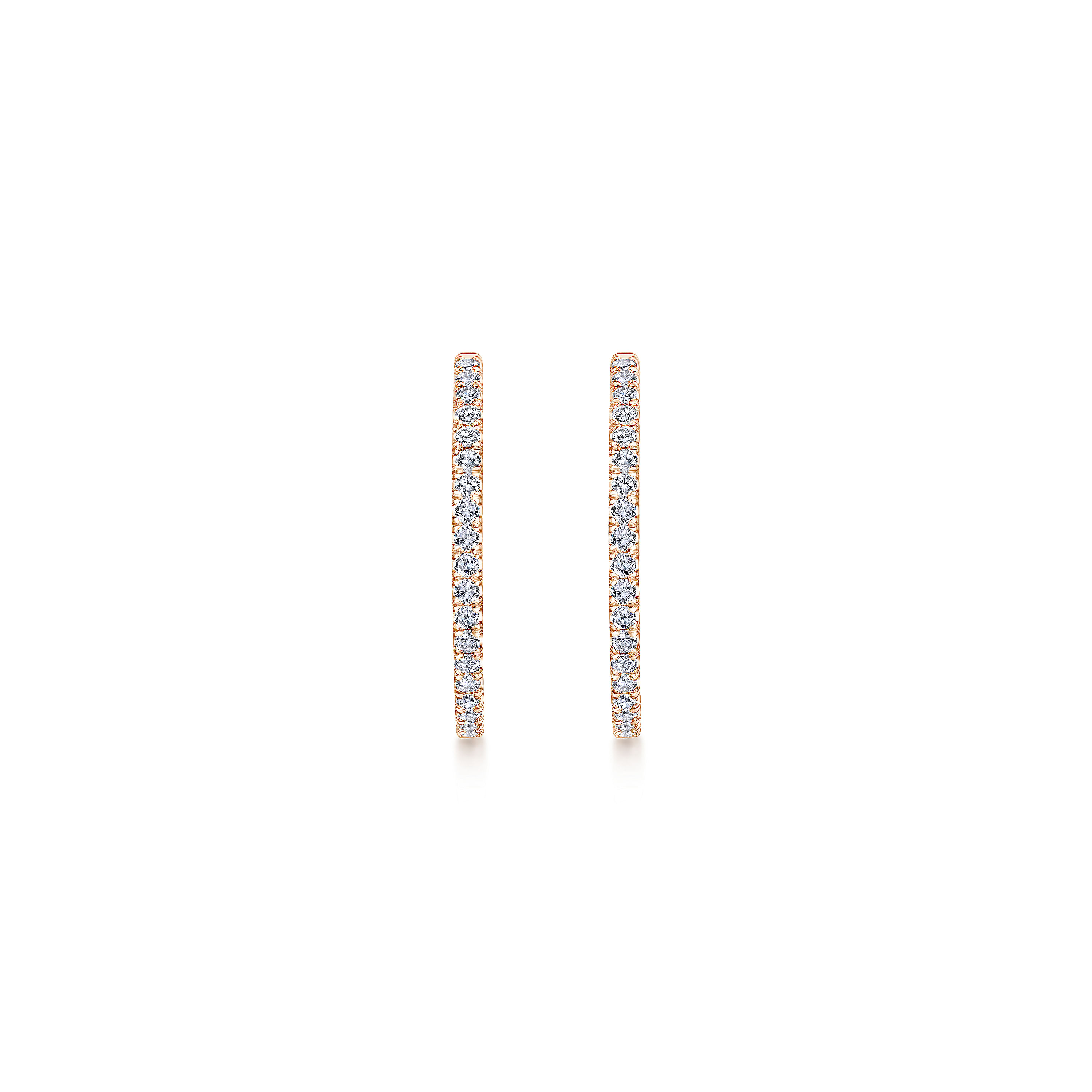 14K Rose Gold French Pavé 30mm Round Inside Out Diamond Hoop Earrings