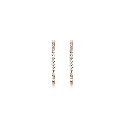 14K Rose Gold French Pavé 30mm Round Inside Out Diamond Hoop Earrings