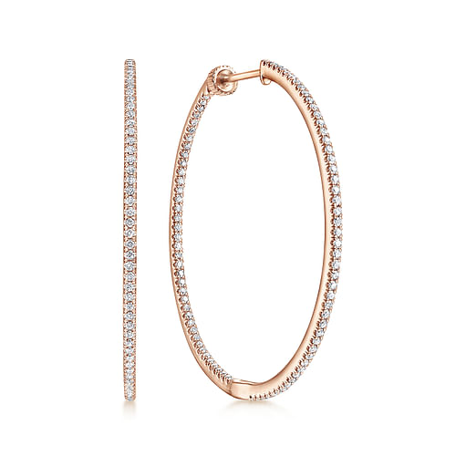 14K Rose Gold French Pavé 40mm Round Inside Out Diamond Hoop Earrings