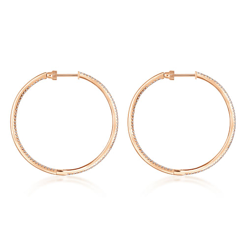 14K Rose Gold French Pavé 40mm Round Inside Out Diamond Hoop Earrings