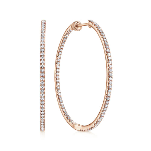 14K Rose Gold French Pavé 40mm Round Inside Out Diamond Hoop Earrings