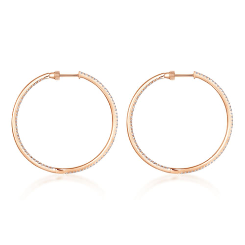 14K Rose Gold French Pavé 40mm Round Inside Out Diamond Hoop Earrings