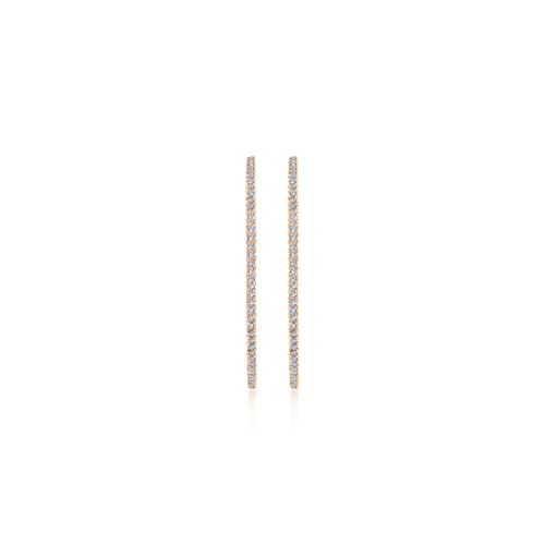 14K Rose Gold French Pavé 40mm Round Inside Out Diamond Hoop Earrings