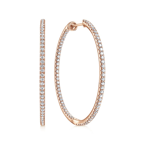 14K Rose Gold French Pavé 40mm Round Inside Out Diamond Hoop Earrings